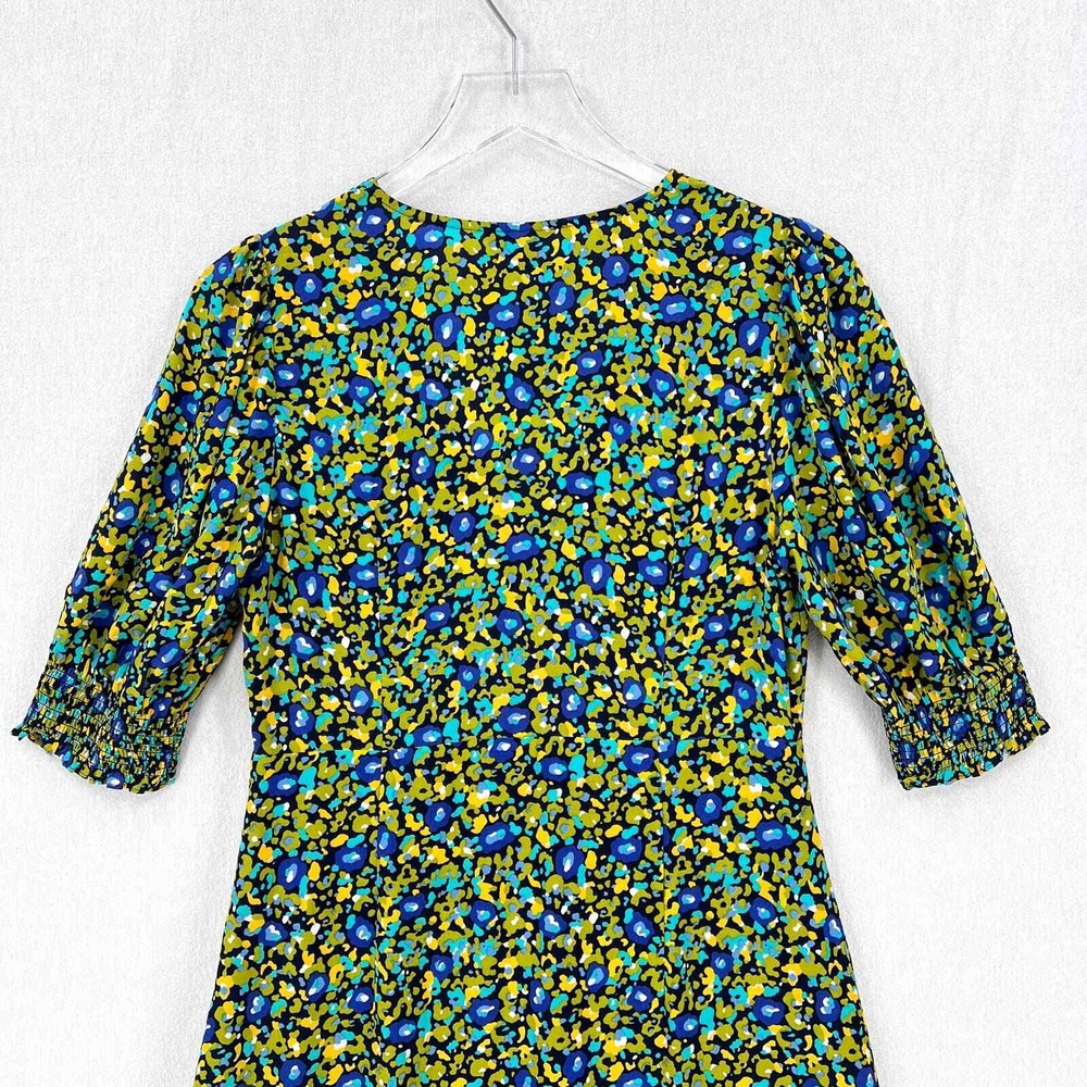 RAILS Roma Abstract Garden Dress Women Small Blue Floral Mini V-Neck Puff Sleeve - Picture 6 of 16